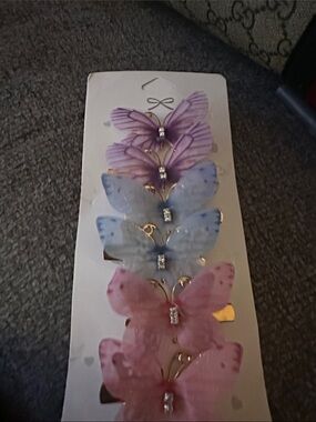 Source Unknown Purple, Blue, Pink Butterfly Hair Clips - Set of 6